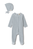 Bebe Bella Velour Pompom Footie w Bonnet