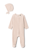 Bebe Bella Velour Pompom Footie w Bonnet