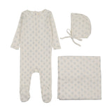 Lilette Geo Floral Embroidered Footie, Hat, Blanket Layette Set