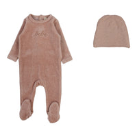 Lilette Velour Bebe Footie & Hat Set
