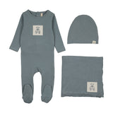 Lilette Graphic Tag Footie, Hat, Blanket Layette Set