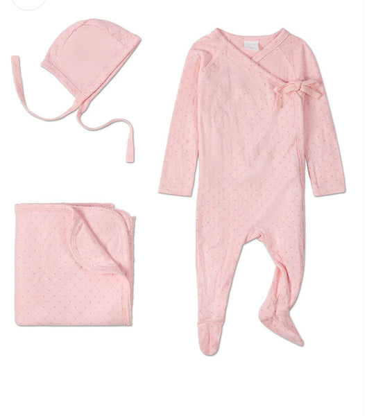 Minimoi Little Hearts Pointelle Footie, Hat & Blanket