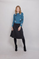 Cable Crewneck Cardigan w Flowers