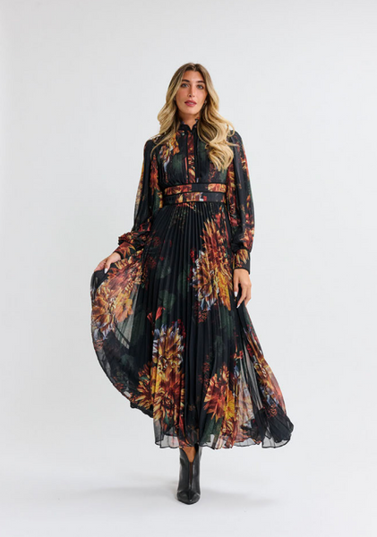 Langdon Floral Chiffon Pleated Dress
