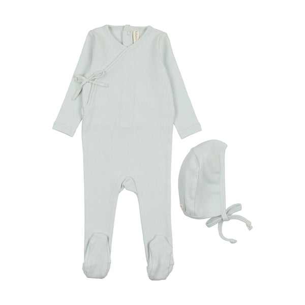 Lilette Pinpoint Wrapover Footie & Hat Set