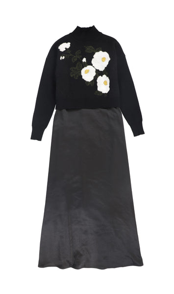 Valentina Flower Embroidered Sweater Maxi Dress