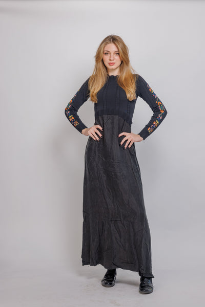 Edera Floral Sleeve Silk Top w Attached Dress