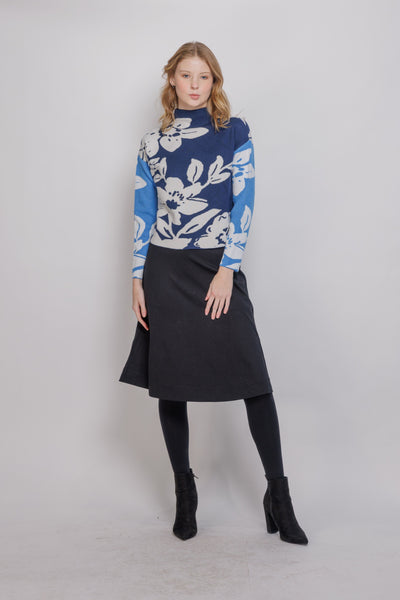Cable Colorblock Flower Sweater