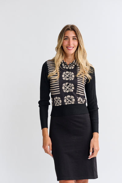 OOTD Stripe with Knit Print Top