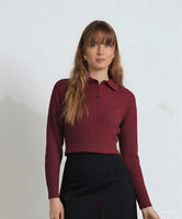 Vivid Crop Cable Polo Sweater