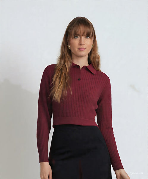 Vivid Crop Cable Polo Sweater