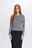 Chloe & Emma Striped Ribbed Top With Gold Buttons