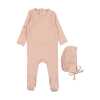 Lilette Pinpoint Wrapover Footie & Hat Set