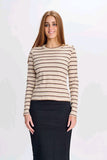 Chloe & Emma Striped Ribbed Top With Gold Buttons