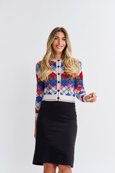 Pascal Argyle Sequin Button Down Sweater