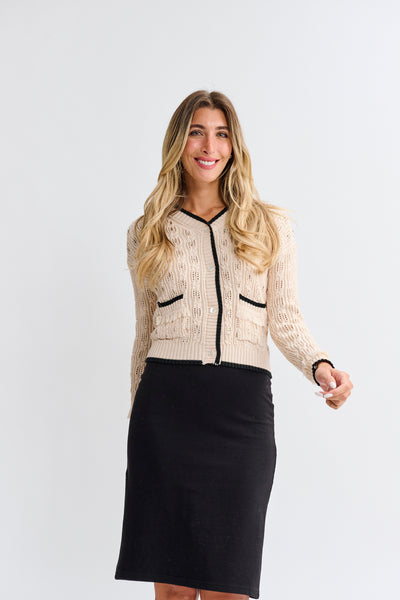 Parcelle Rhinestone Cardigan w/ Fringed Trim