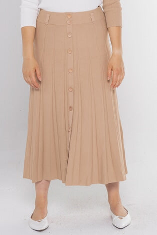 Cable Pleated Knit Button Down Skirt
