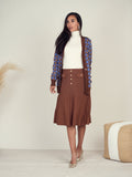 Front Row Knit Button Pleated Skirt