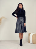 Front Row Snap Pleated Leather Skirt