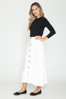 Ivee Button Front Low Ruffle Midi Skirt