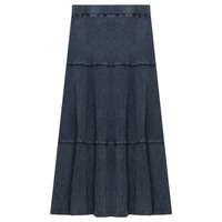 Spades Ribbed Stone Washed Tiered Midi