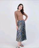 Mademoiselle Accordian Pleated Printed Midi Skirt