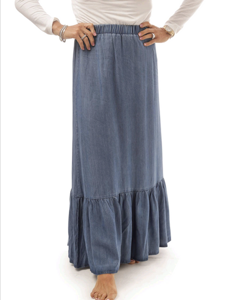 Paper Parachute Ruffle Denim Skirt