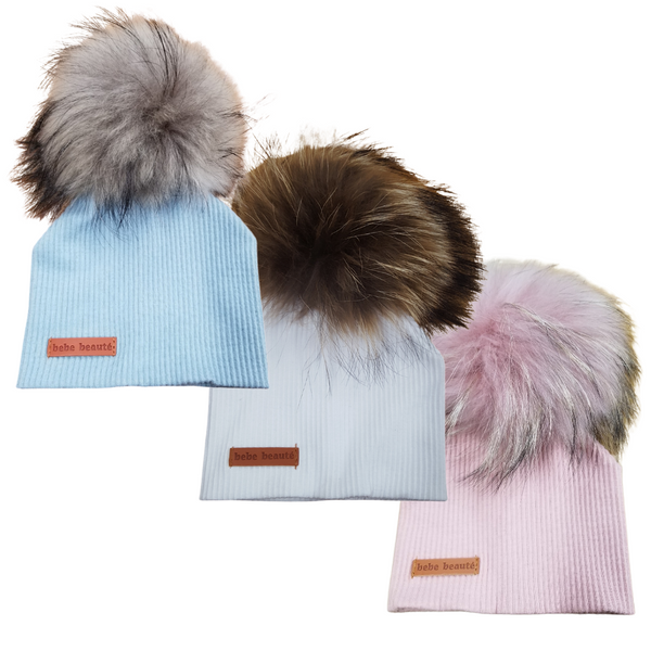 Bebe Beaute Ribbed Pom Pom Hat