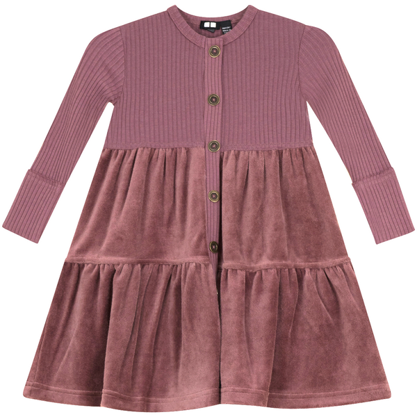 Two Squares Rib & Velour Tiered Dress